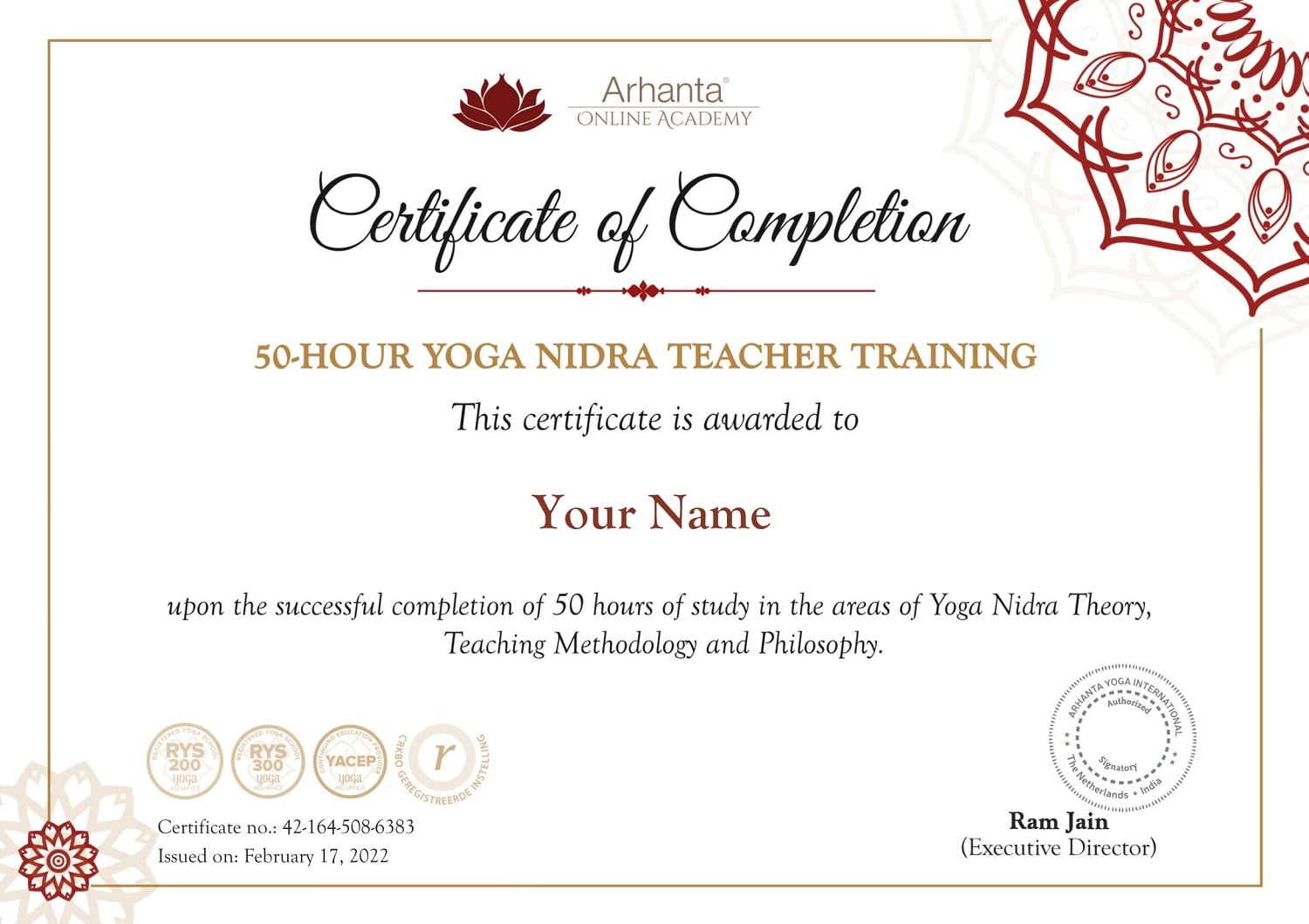 Certificado de formación de profesores de Yoga Nidra de 50 horas