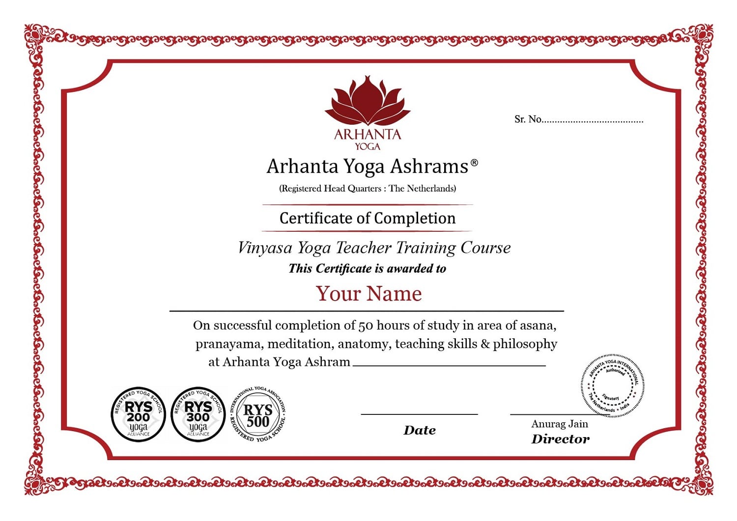 Certificado de formación de profesores de vinyasa yoga