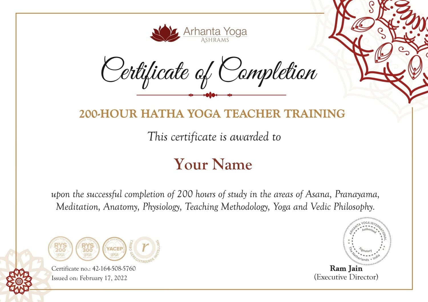 Certificado de Formación de Profesores de yoga de 200 horas en la India